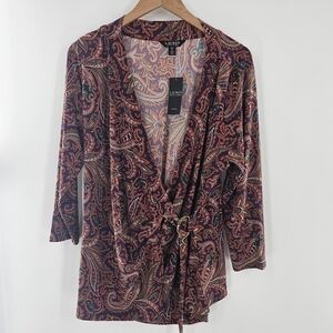 Lauren Ralph Lauren Surplice Paisley Blouse 3/4 Sleeve Womens Size 1X